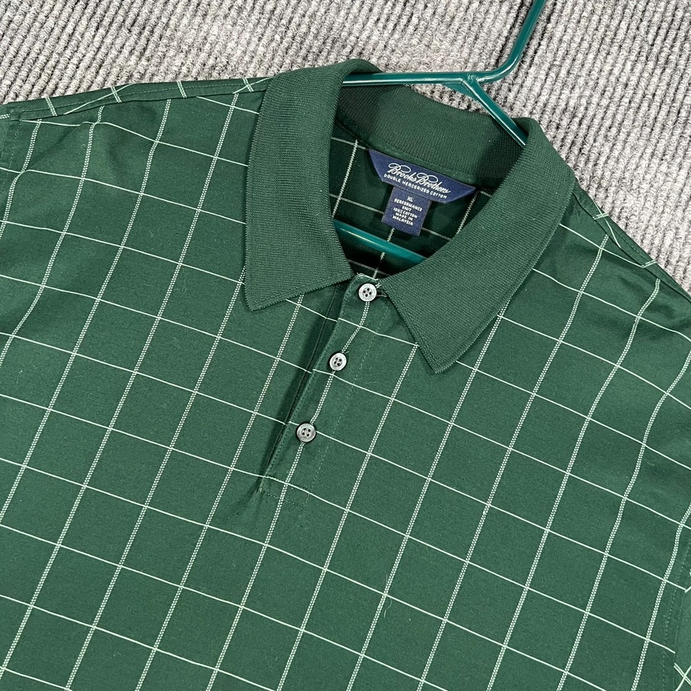 Brooks Brothers Polo Shirt Mens Medium Green Window Pane Check Short Sleeve